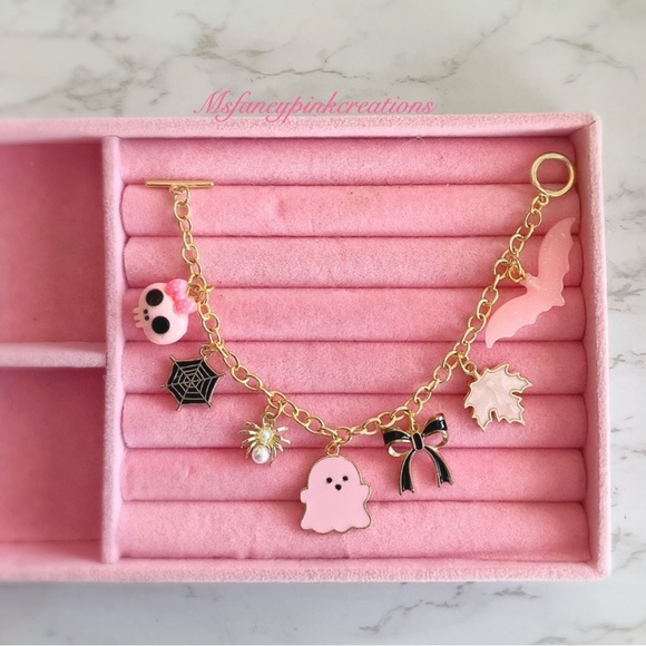 Jewelry - 24k gold plated Handmade pink Halloween charm bracelet